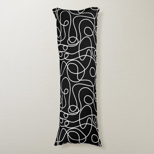 Coussins Longs Motif d'art Doodline | Blanc sur noir (Devant (Vertical))
