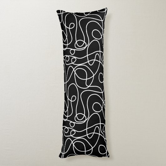 Coussins Longs Motif d'art Doodline | Blanc sur noir (Dos (Vertical))