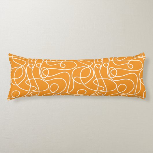 Coussins Longs Motif d'art Doodline | Blanc sur orange (Devant)