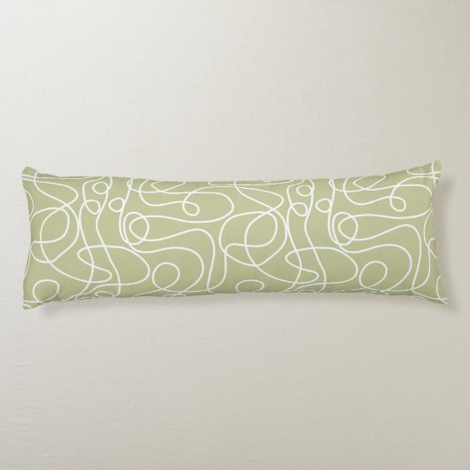 Coussins Longs Motif d'art Doodline | Blanc sur Pale Pistachio (Dos)