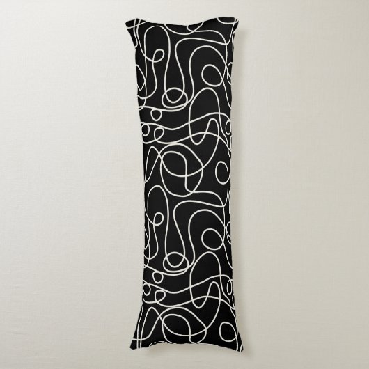 Coussins Longs Motif d'art Doodline | Crème sur noir (Devant (Vertical))