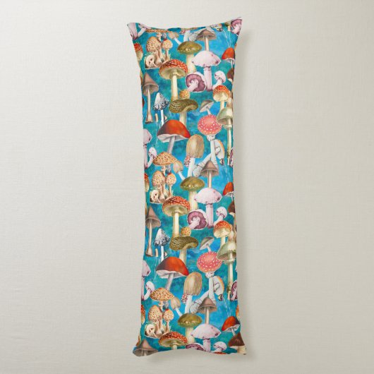 Coussins Longs Motif de champignons turquoise bleu mignon (Dos (Vertical))