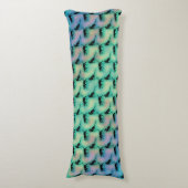 Coussins Longs Motif de chat noir mignon sur bleu vert (Devant (Vertical))