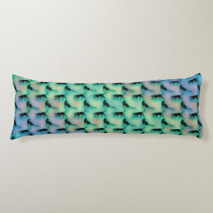 Coussins Longs Motif de chat noir mignon sur bleu vert