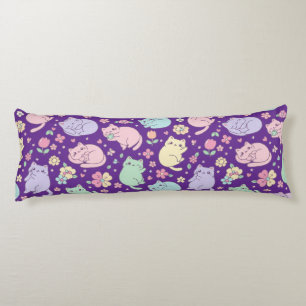 Coussins Longs Motif de chats et de fleurs pastel Kawaii