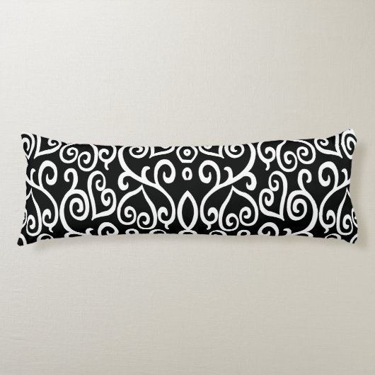 Coussins Longs Motif de coeur noir et blanc (Devant)