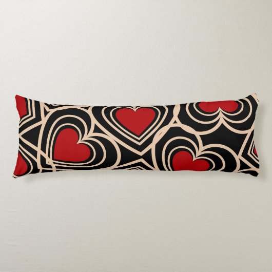 Coussins Longs Motif de coeur simple Noir et Rouge (Devant)