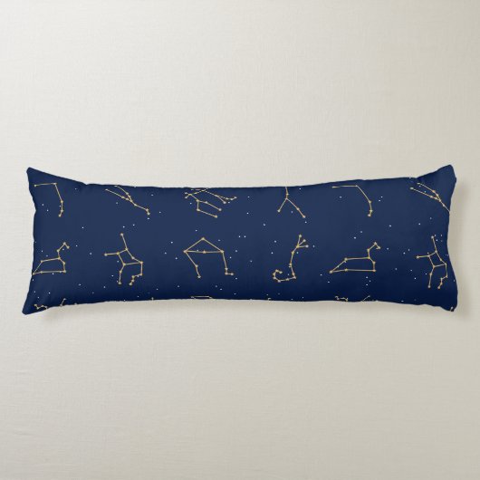 Coussins Longs Motif de constellations de Zodiac bleu or et marin (Devant)