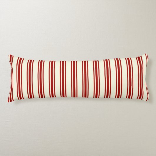 Coussins Longs Motif de coutil rouge foncé et crème de rayures (Devant)