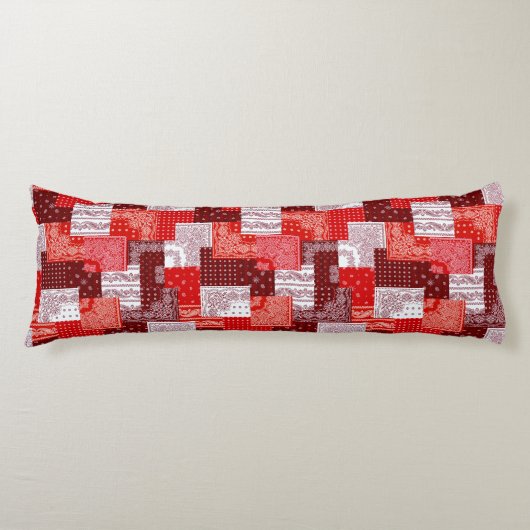 Coussins Longs Motif de couture patchwork paisley bandana rouge (Devant)