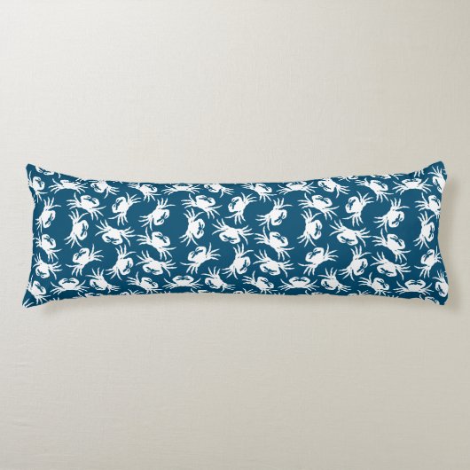 Coussins Longs Motif de crabe sans couture blanc et bleu (Devant)