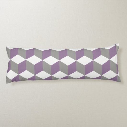 Coussins Longs Motif de cube isométrique violet et gris Crocus (Dos)