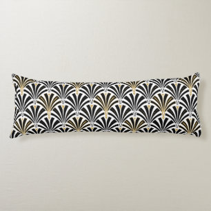 Coussins Longs Motif de fan d'art déco - noir et blanc