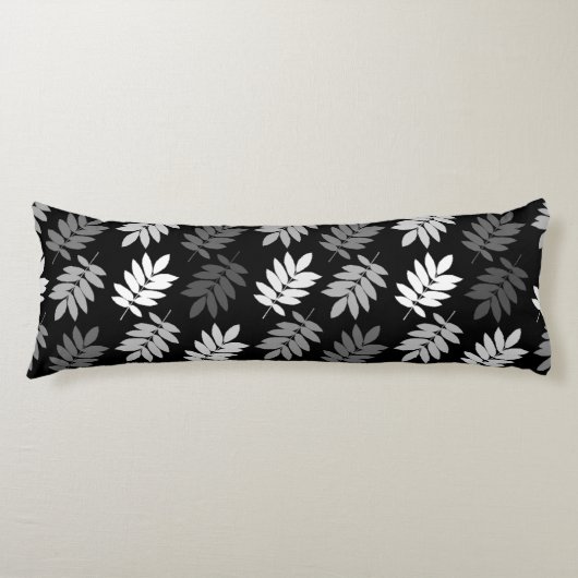 Coussins Longs Motif de feuille aînée noir blanc gris (Devant)