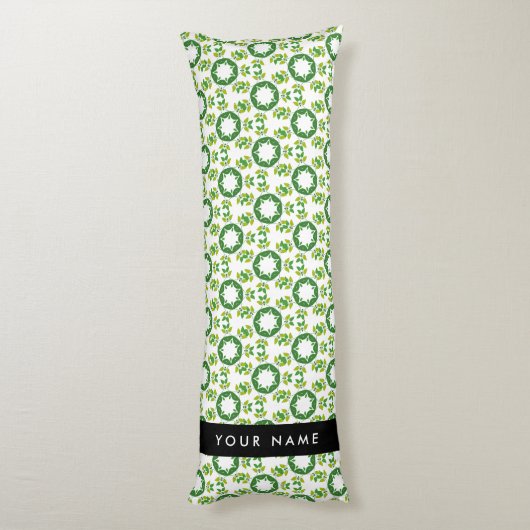 Coussins Longs Motif de feuille, feuilles vertes, votre nom (Dos (Vertical))