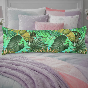Coussins Longs Motif de feuille tropicale vert bleu élégant