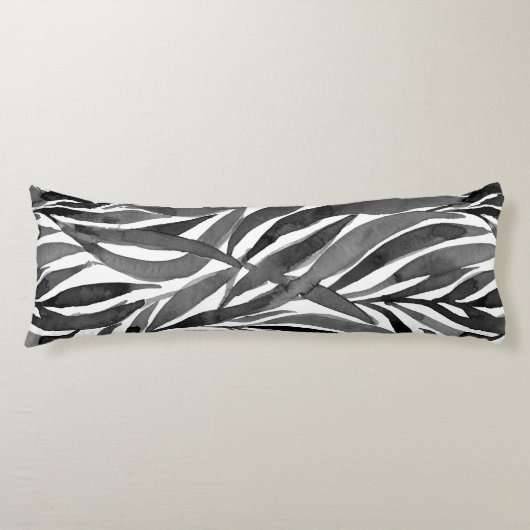 Coussins Longs motif de feuilles à l'aquarelle noir et blanc (Devant)