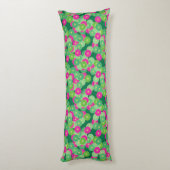 Coussins Longs Motif de fleurs Art Déco - tons verts, fuchsia (Dos (Vertical))