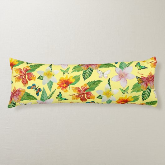 Coussins Longs Motif de fleurs et papillons tropicaux (Devant)