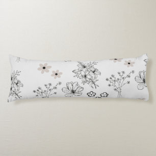 Coussins Longs Motif de fleurs hippie gris noir rétro Y2K