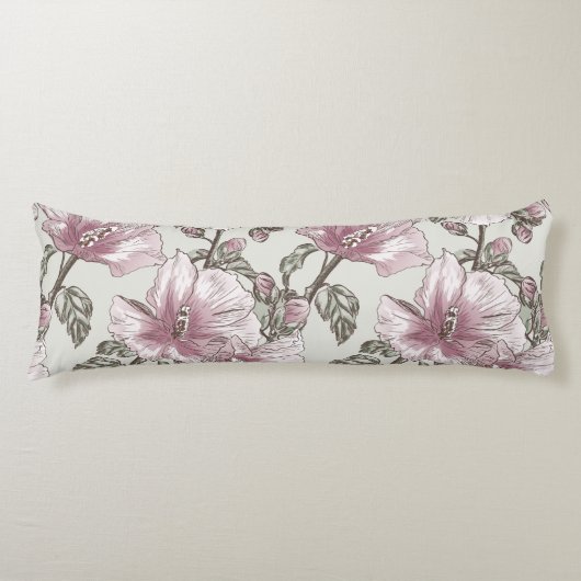 Coussins Longs Motif de fleurs rose amorti de ketmie (Devant)