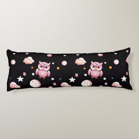 Coussins Longs Motif de la lune de Chouette rose (Dos)