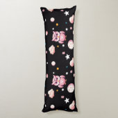 Coussins Longs Motif de la lune de Chouette rose (Dos (Vertical))
