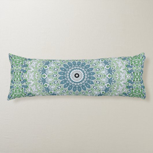 Coussins Longs Motif de mandala côtier bleu et vert de mer (Devant)