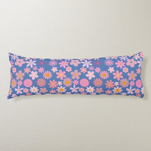 Coussins Longs Motif de marguerite rose 01.bw LBlue BG (Devant)
