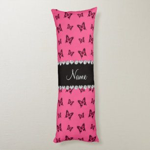 Coussins Longs Motif de papillon rose nommé personnalisé