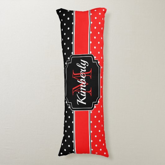 Coussins Longs Motif de points noirs et rouges (Devant (Vertical))