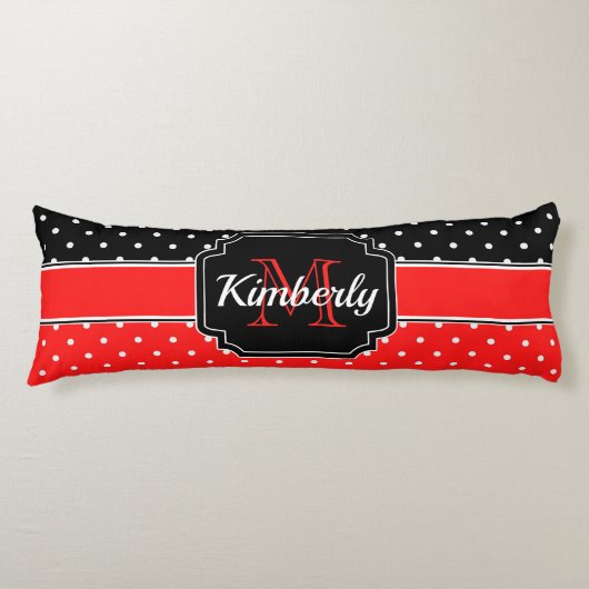 Coussins Longs Motif de points noirs et rouges (Devant)