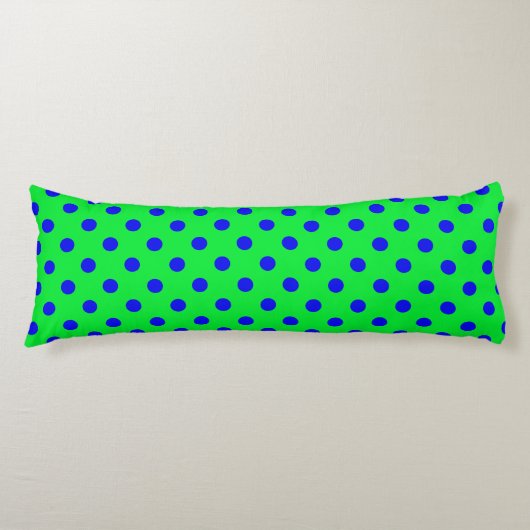 Coussins Longs Motif de pois bleus sur fond vert (Devant)