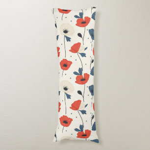 Coussins Longs Motif de Poppies d'aquarelle - Rouge, Bleu et Blan