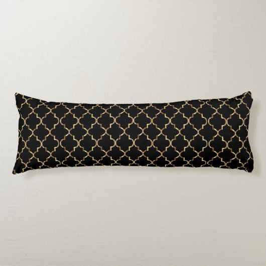 Coussins Longs Motif de Quatrefoil noir et or classique (Devant)