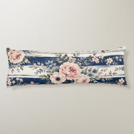 Coussins Longs Motif de rayure florale marine à l'aquarelle (Dos)