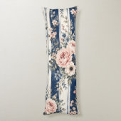 Coussins Longs Motif de rayure florale marine à l'aquarelle (Dos (Vertical))