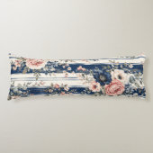 Coussins Longs Motif de rayure florale marine à l'aquarelle (Devant)