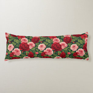 Coussins Longs Motif de rose vibrant avec des roses rouges et ros