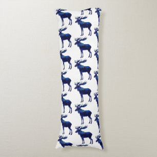 Coussins Longs Motif de silhouette d'orignal bleu