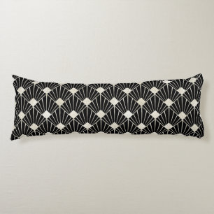 COUSSINS LONGS MOTIF DE STYLE DE VENTILATEUR D'ART DÉCO BLANC NOI