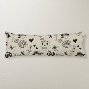 Coussins Longs Motif de tatouage à main noir et beige