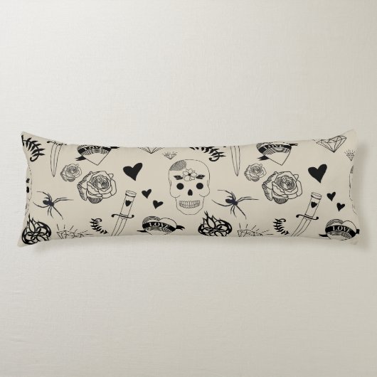 Coussins Longs Motif de tatouage à main noir et beige (Devant)