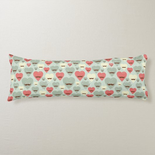 Coussins Longs Motif de Valentine avec le coeur et la moustache (Devant)