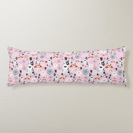 Coussins Longs motif des chats et des fleurs (Devant)