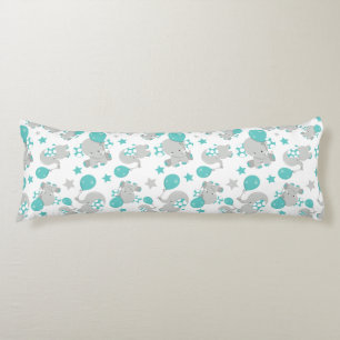 Coussins Longs Motif Des Eléphants, Eléphants Mignons - Gris Bleu