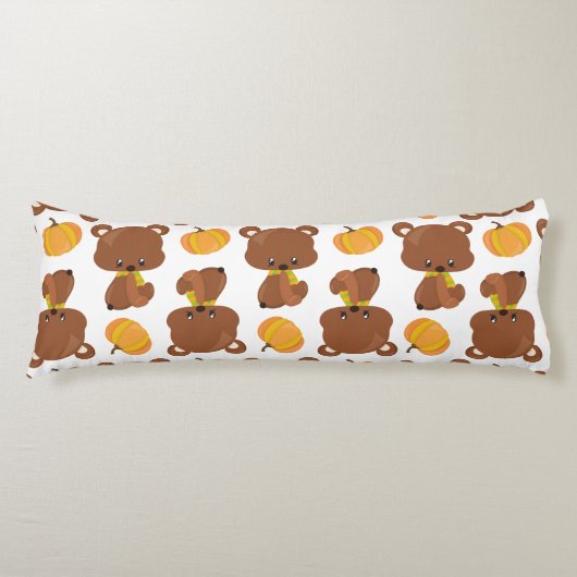 Coussins Longs Motif D'Ours, Ours Mignons, Automne, Citrouille (Devant)