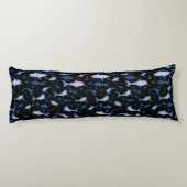 Coussins Longs Motif en silhouette de requin noir et bleu (Dos)