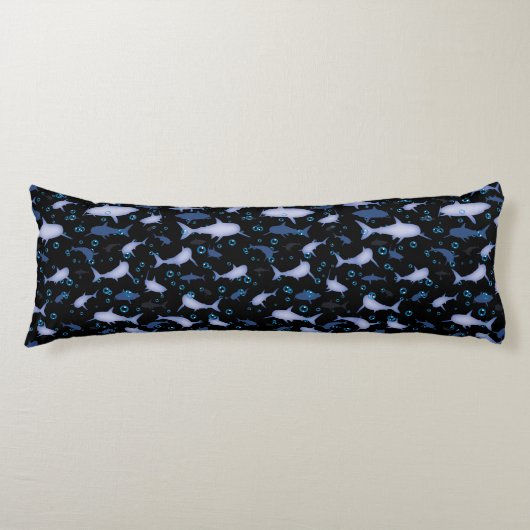 Coussins Longs Motif en silhouette de requin noir et bleu (Devant)