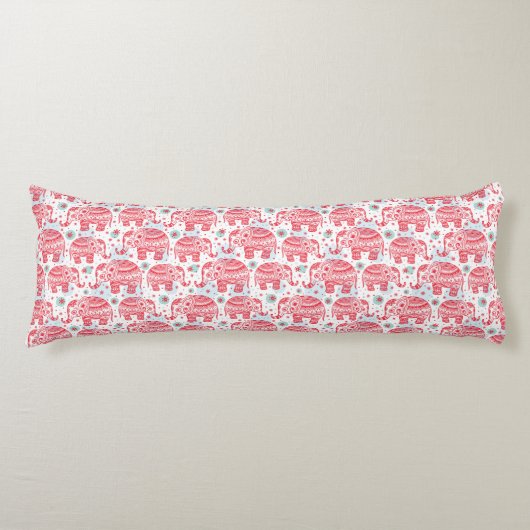 Coussins Longs Motif ethnique rouge d'éléphant (Devant)